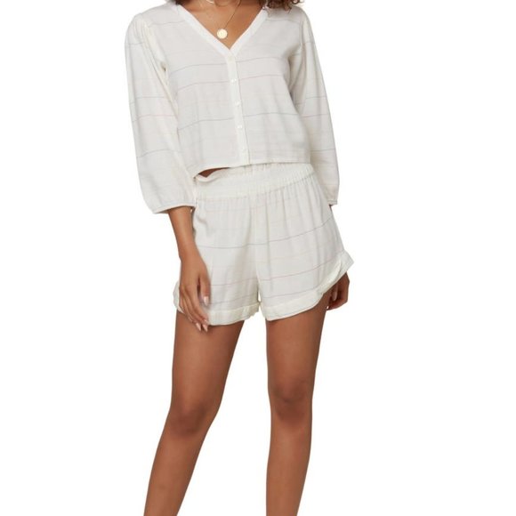 O'Neill Women's Alden Stripe Paper Bag Waist Shorts NEW $50 Relaxed Fit MEDIUM - Picture 1 of 11